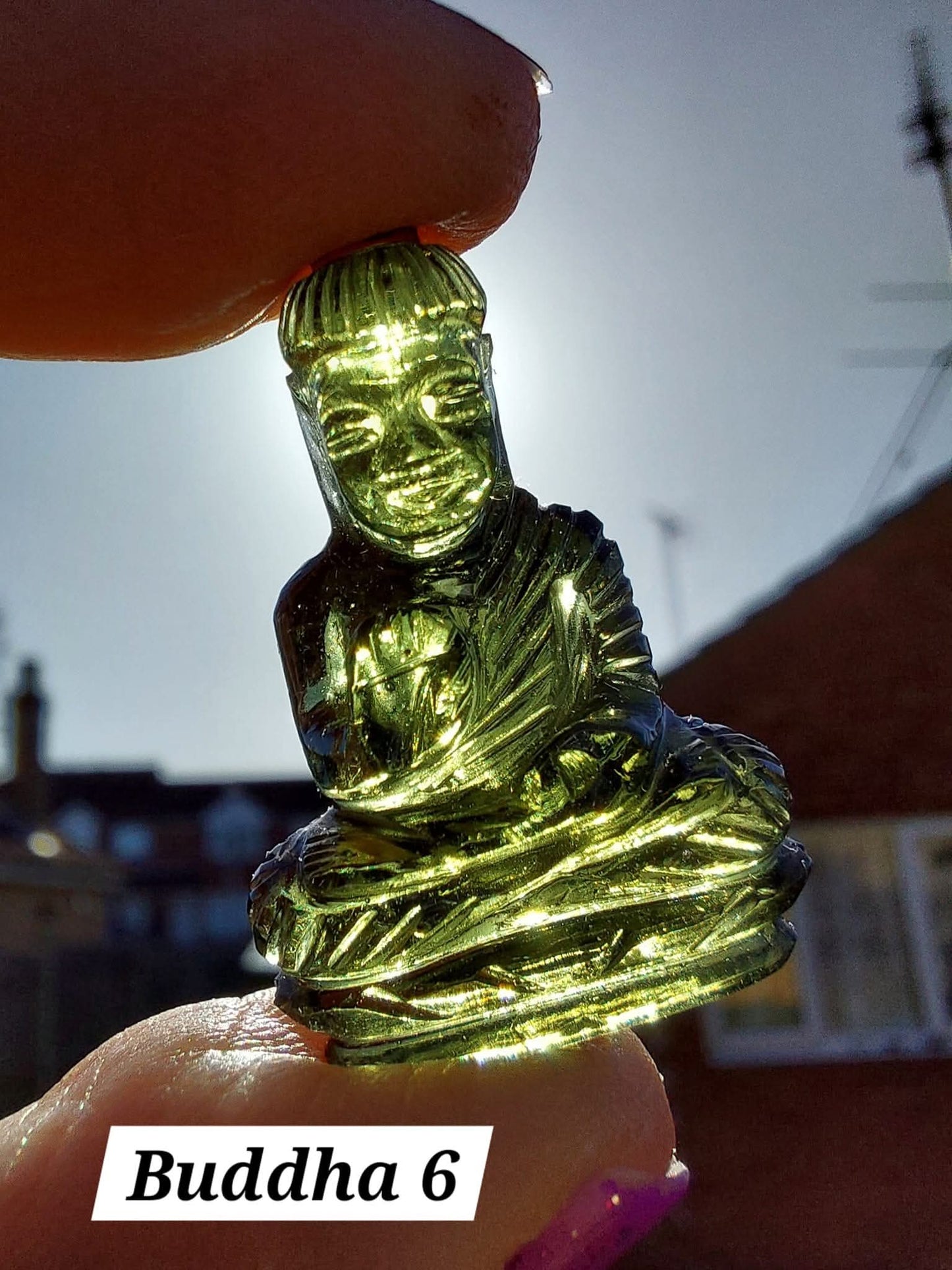 Moldavite BUDDHA Carving, 4.23g, Tektite (Ref: Buddha6)