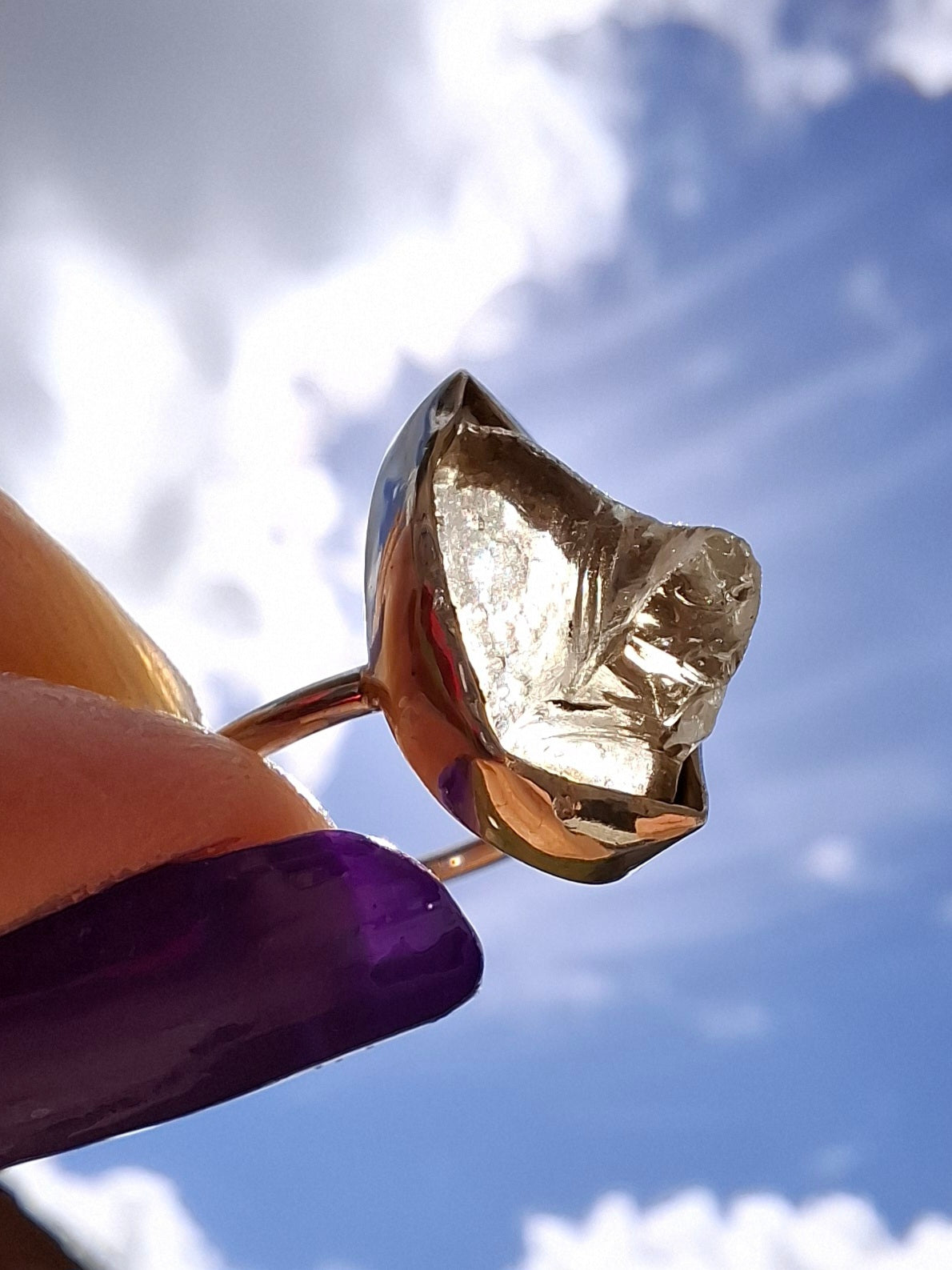 Libyan Desert Glass Ring, size Large O, 925 Silver, Tektite (Ref: LR21)