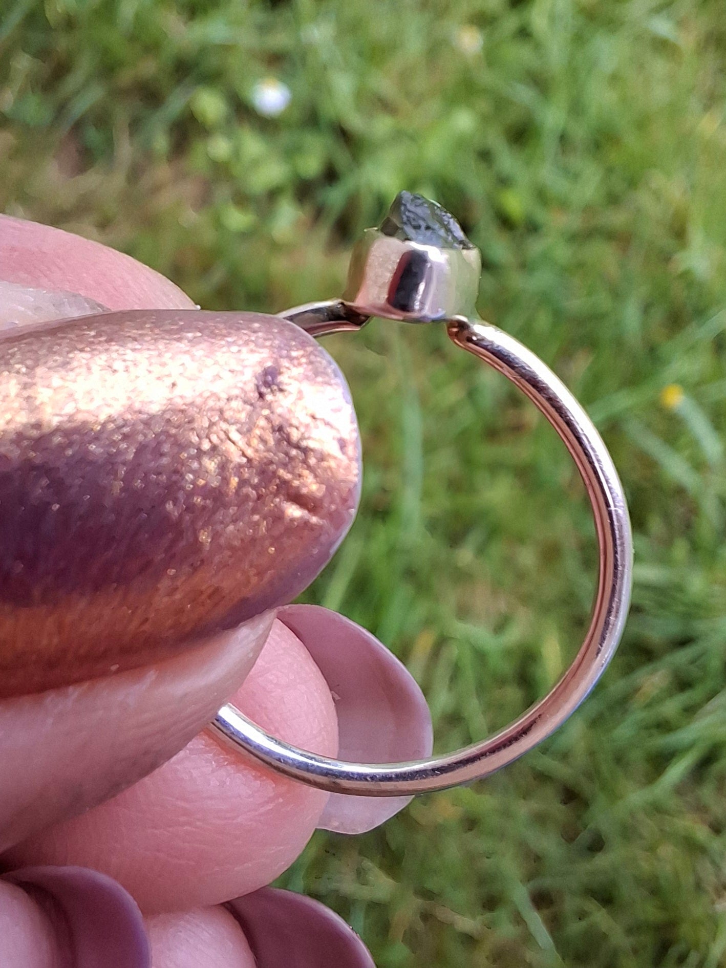 Moldavite Ring, size large M, 925 Silver, Tektite (Ref: R51)