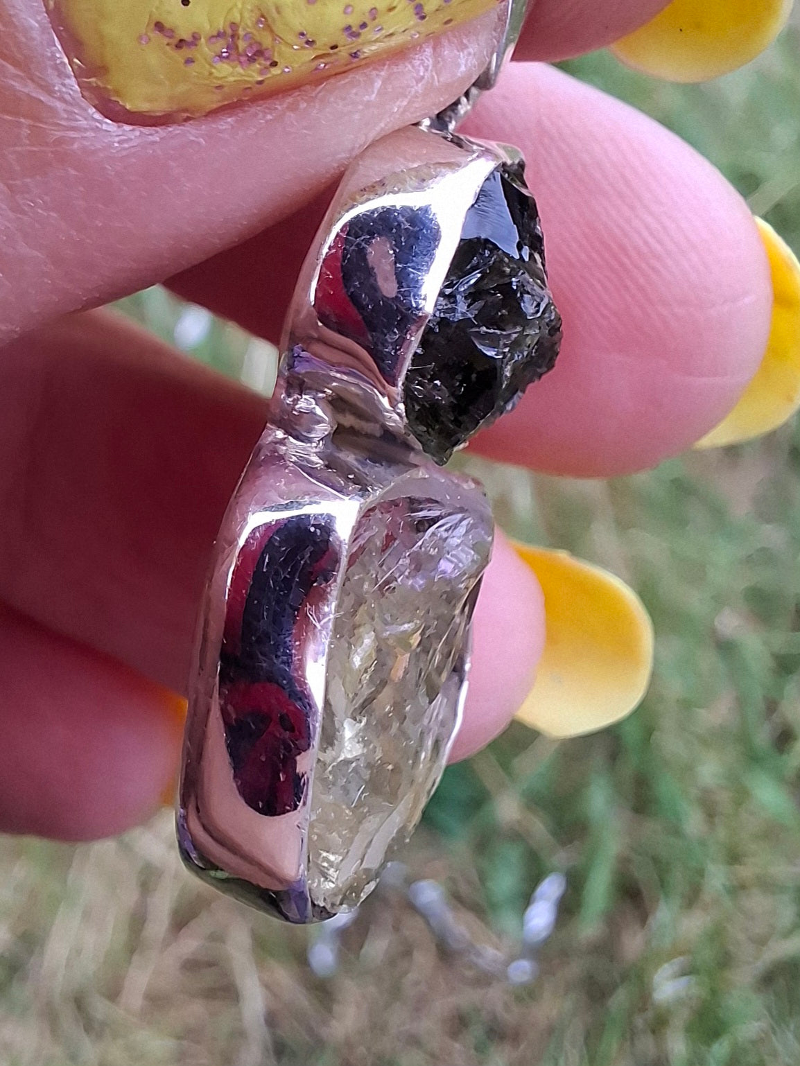 Moldavite & Libyan Desert Glass Pendant, 925 Silver, Tektite (Ref: MLP14)