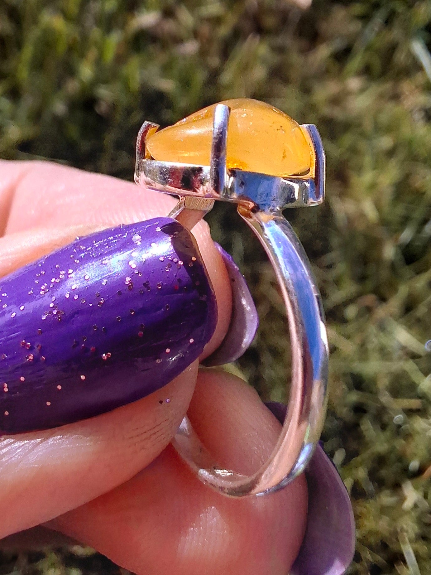 Baltic Amber Ring, size large L, 925 Silver, Fossil (Ref: AR2)