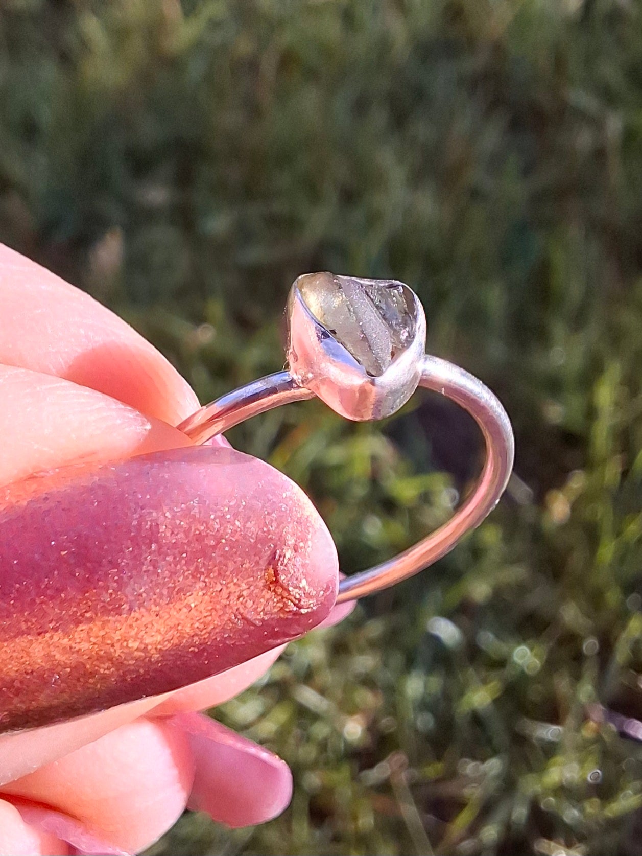 Moldavite's Ring, size large L/small M, 925 Silver, Tektite (Ref: R36)