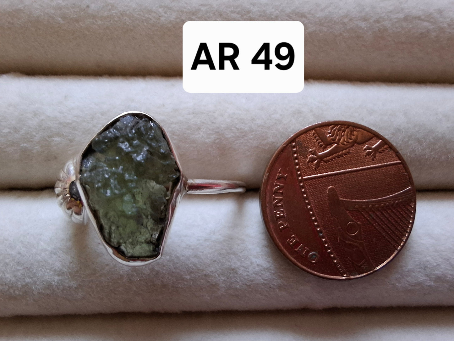 Moldavite ADJUSTABLE Ring, size large R, 925 Silver, Tektite (Ref: AR49)