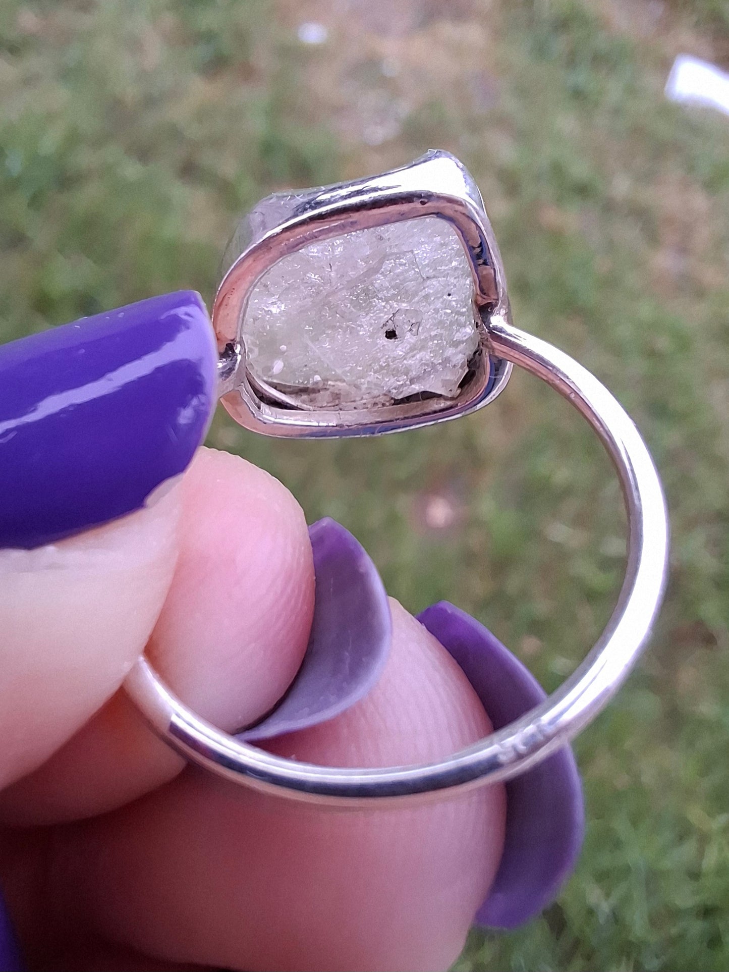 Libyan Desert Glass Ring, size P, 925 Silver, Tektite (Ref: LR27)