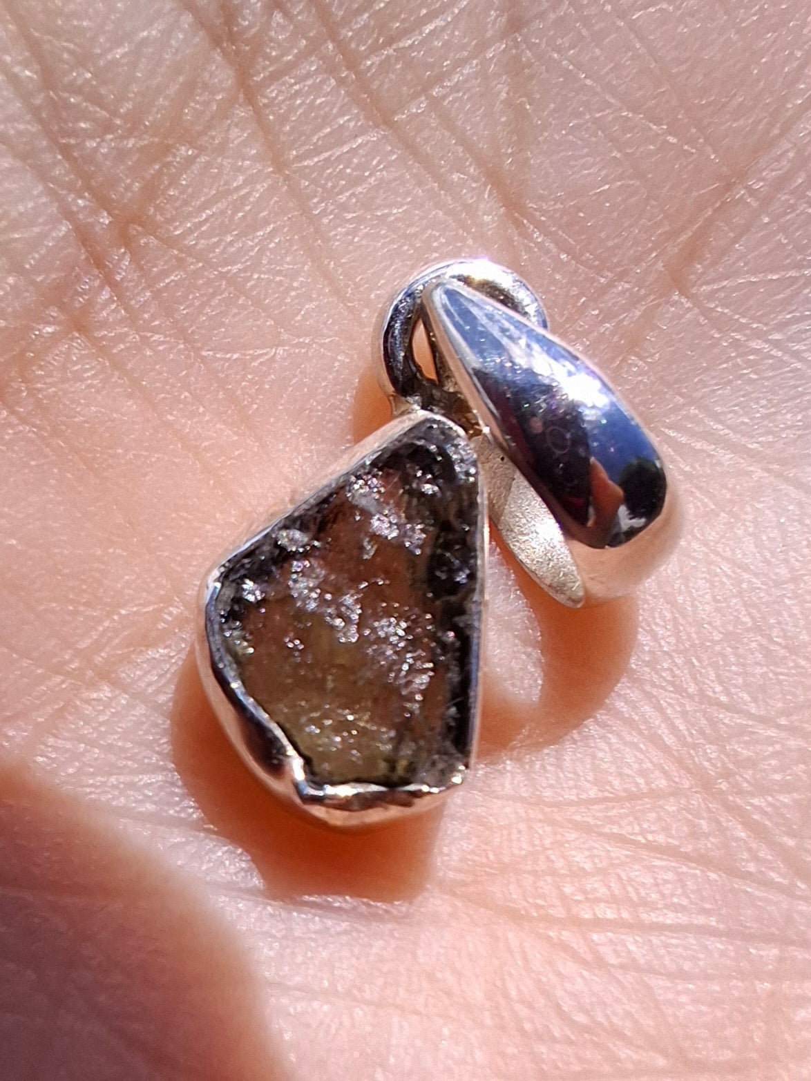 Moldavite Pendant, 925 Silver, Tektite (Ref: P76)