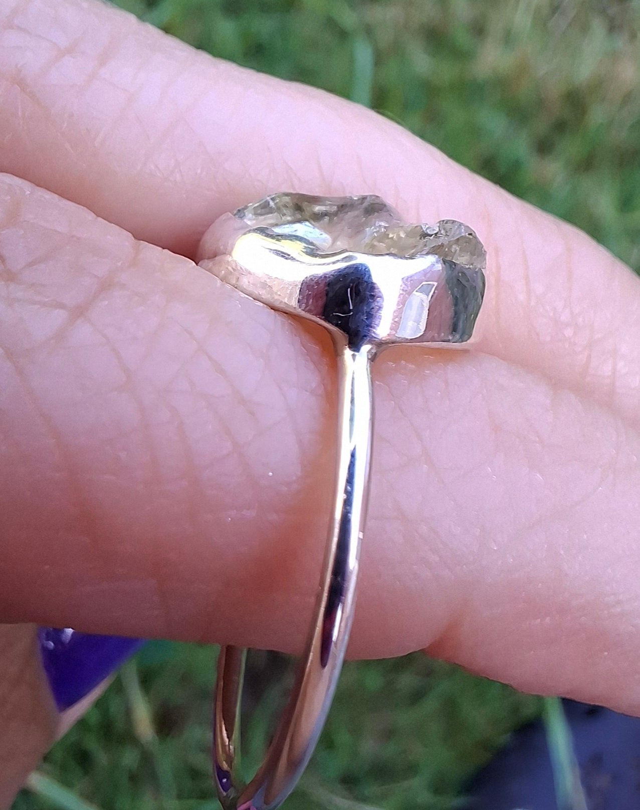 Libyan Desert Glass Ring, size large T, 925 Silver, Tektite (Ref: LR50)