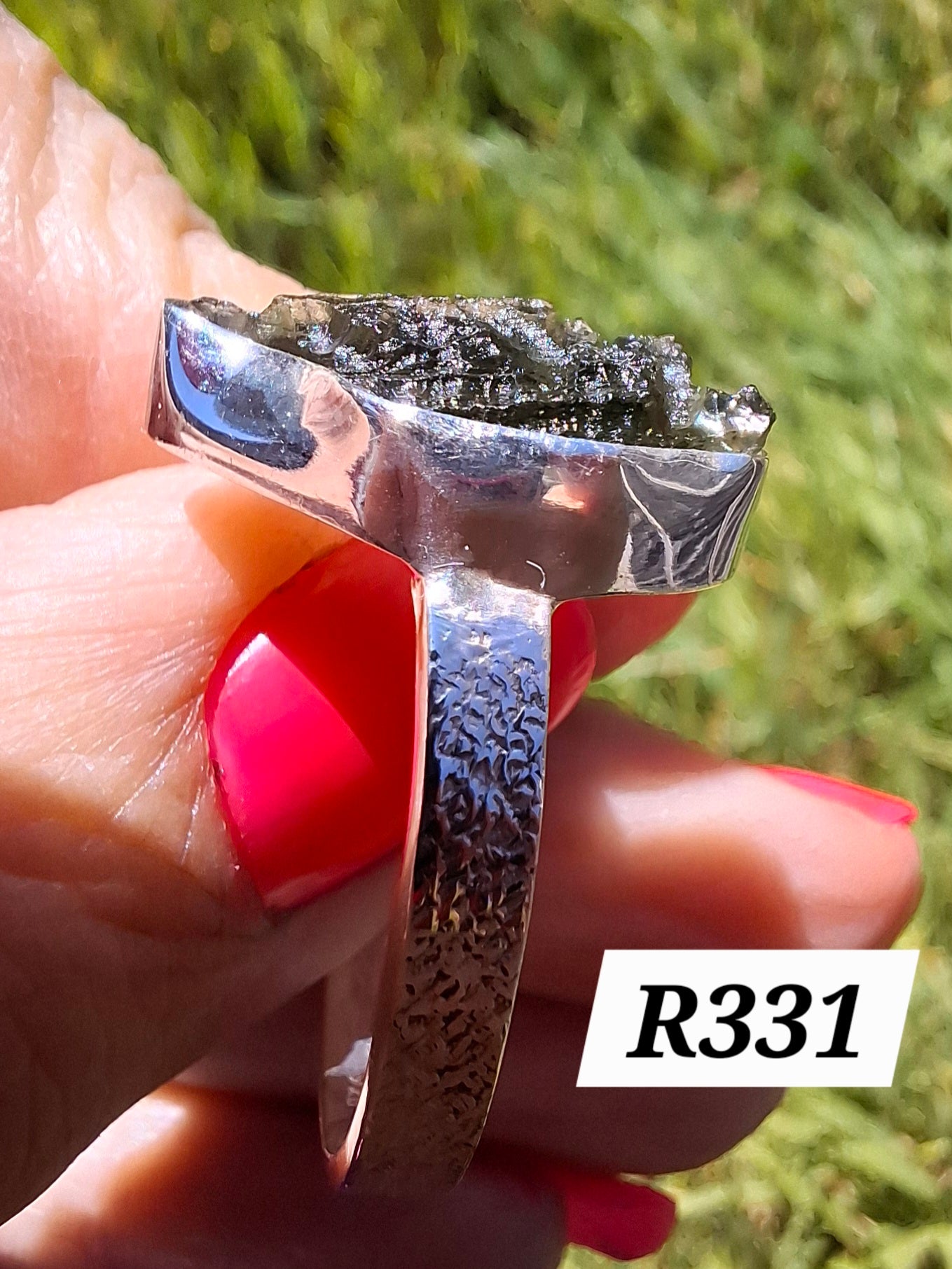 Moldavite Ring, size Y, 925 Silver, Tektite (Ref: R331)