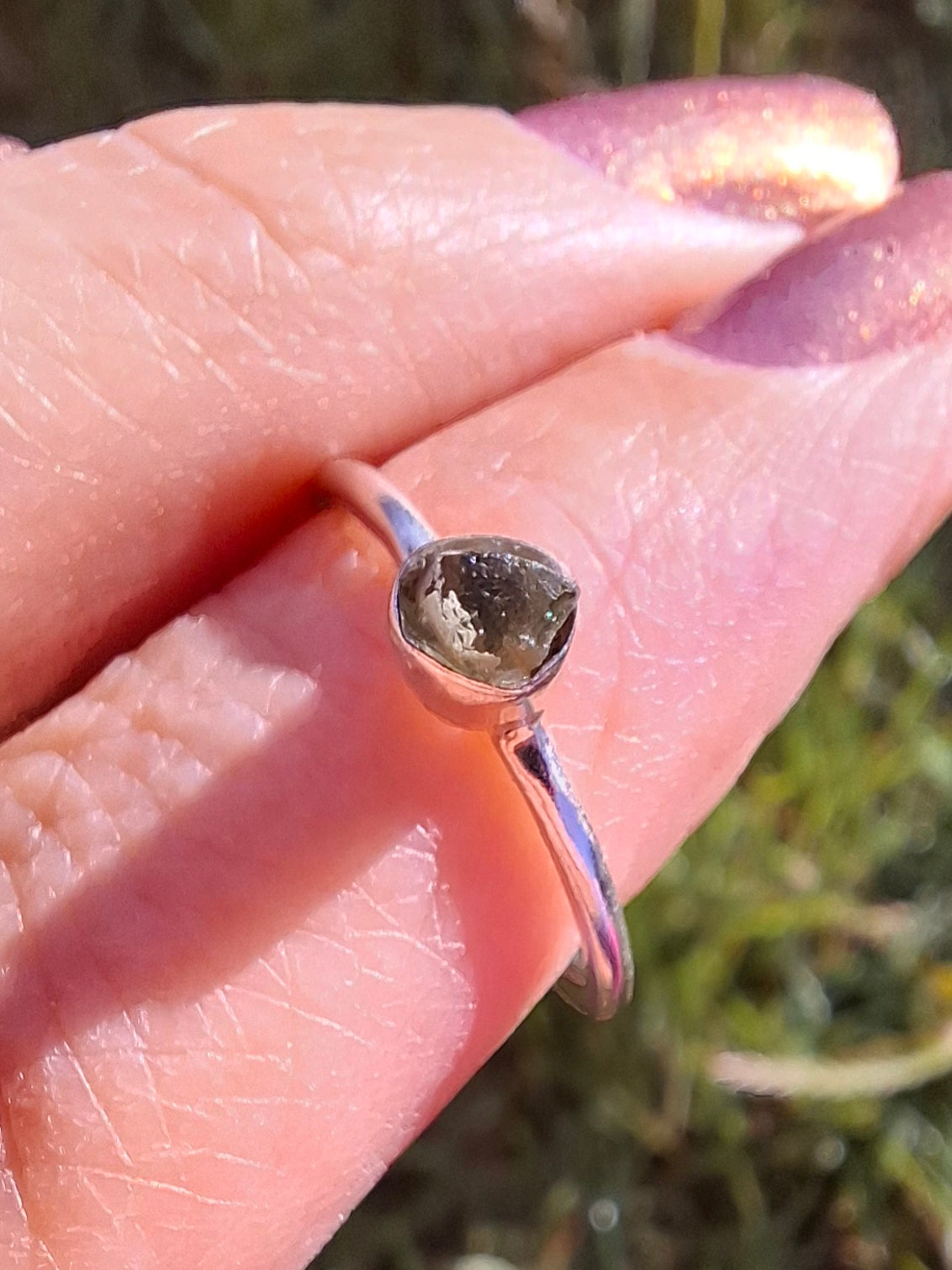Moldavite Ring, size M, 925 Silver, Tektite (Ref: R31)