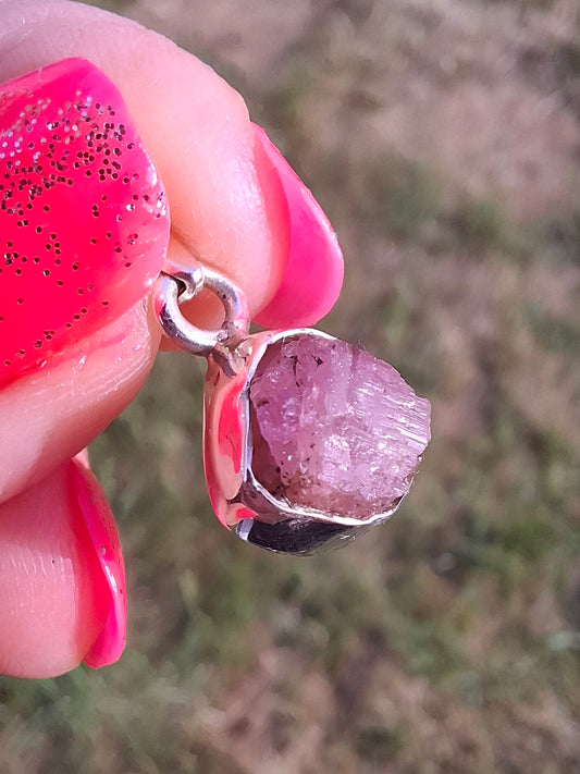 Pink Tourmaline Pendant, 925 Silver, Crystal (Ref: PT89)