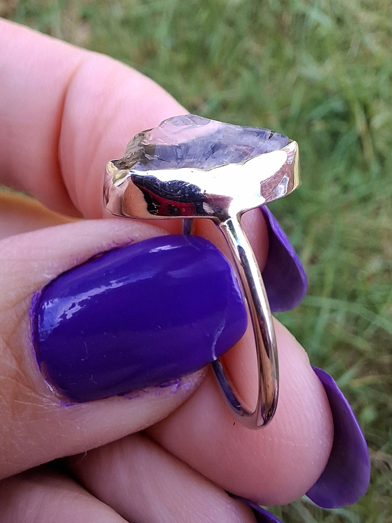 Libyan Desert Glass Ring, size K, 925 Silver, Tektite 🌈 (Ref: LR12)