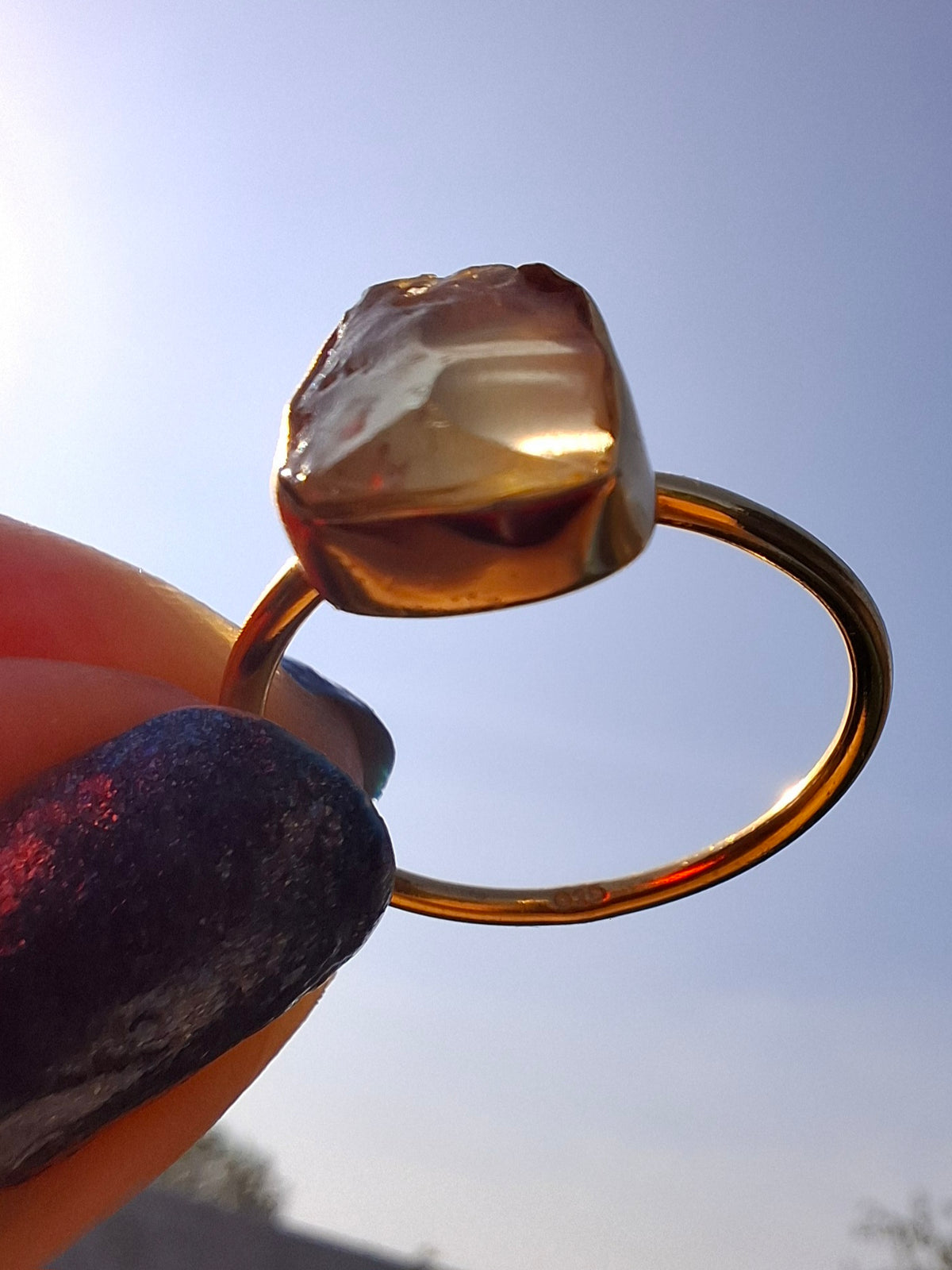 Libyan Desert Glass Ring, 14K GOLD Plated, size large S, Tektite (Ref: LR72)