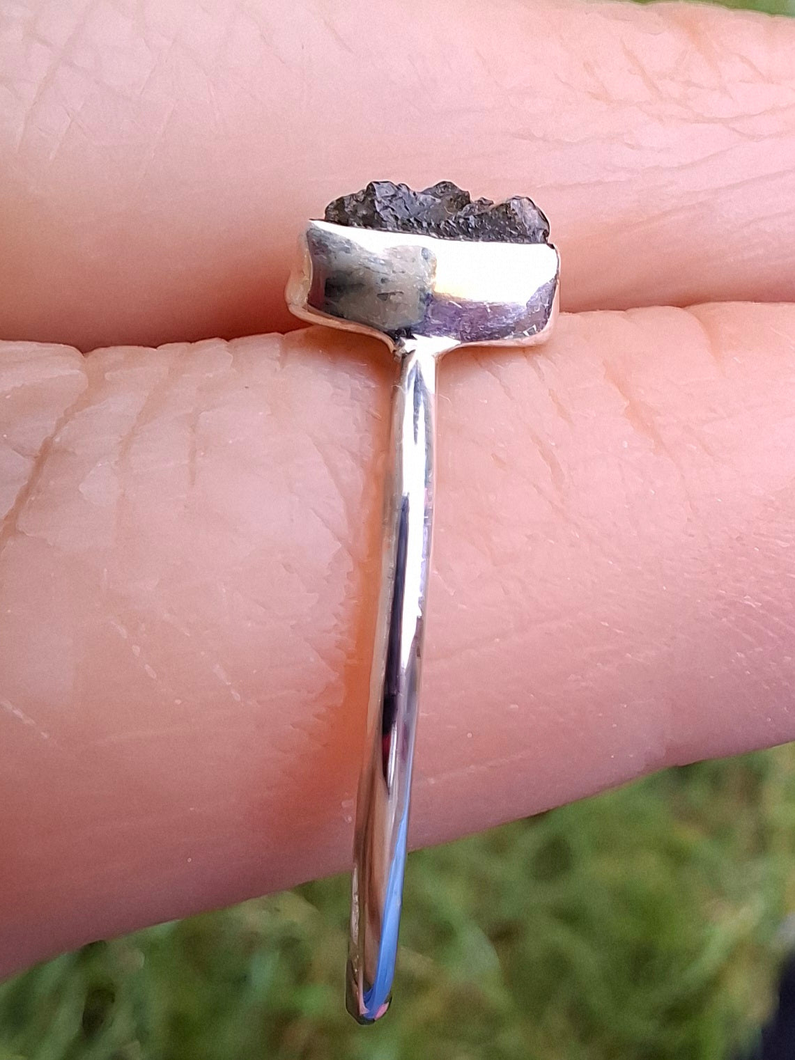 Moldavite Ring, size large R/small S, 925 Silver, Tektite (Ref: R53)