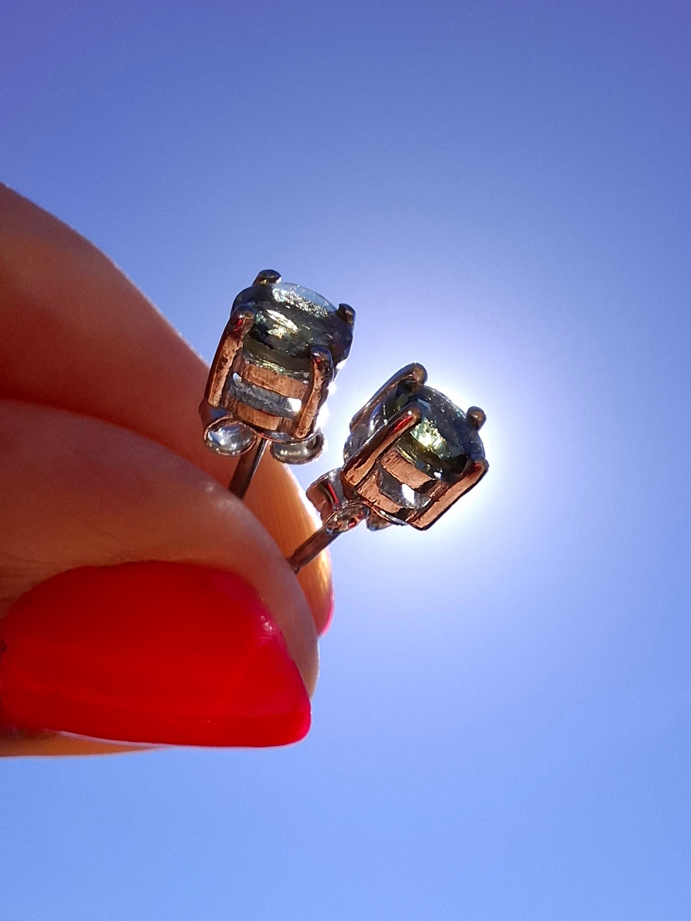 Moldavite (faceted), 5mm STUD EARRINGS, 925 Silver, Tektite (Ref: Pair52)