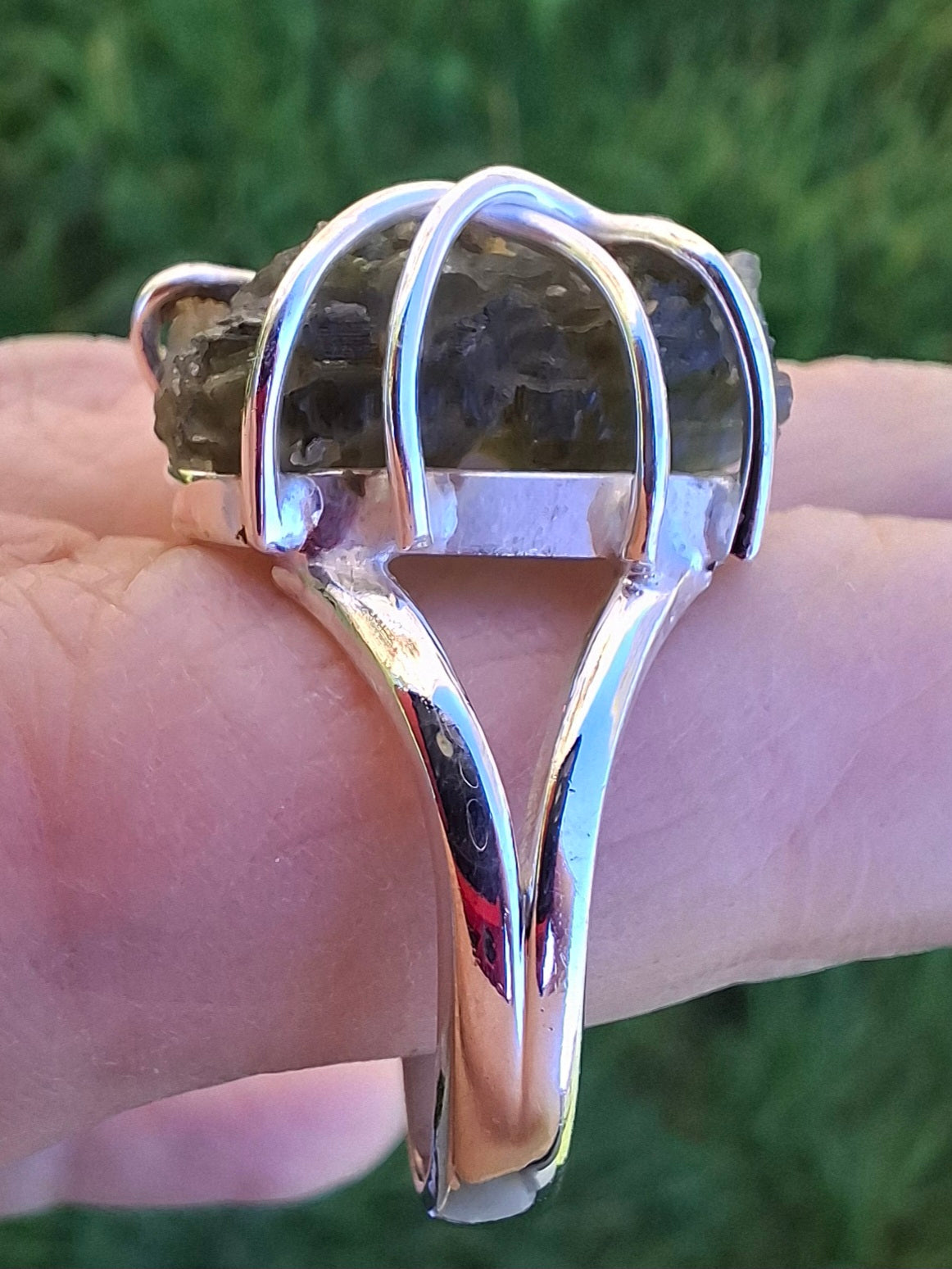 Moldavite Ring, size Q, 925 Silver, Tektite (Ref: R10)