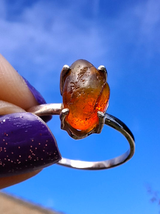 Baltic Amber Ring, size large W, 925 Silver, Fossil (Ref: AR29)