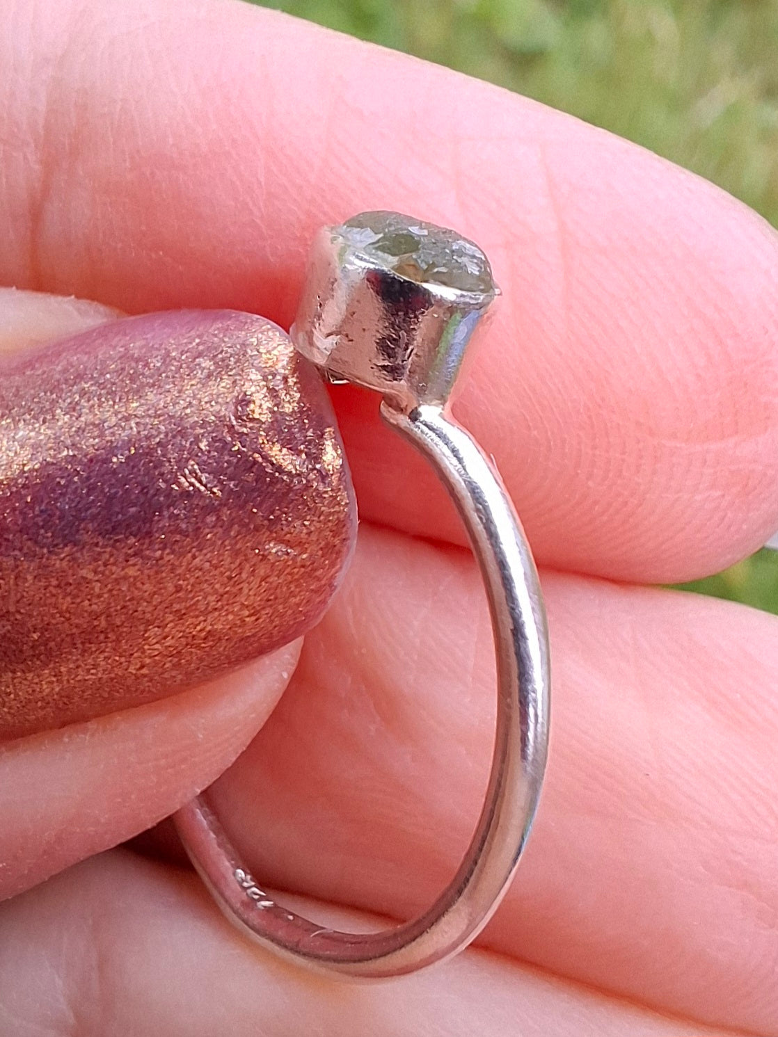 Moldavite Ring, size large M/small N, 925 Silver, Tektite (Ref: R40)