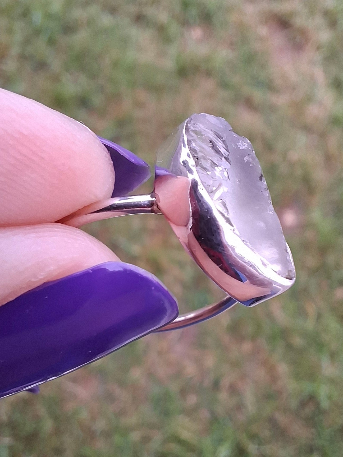 Libyan Desert Glass Ring, size large P, 925 Silver, Tektite (Ref: LR34)