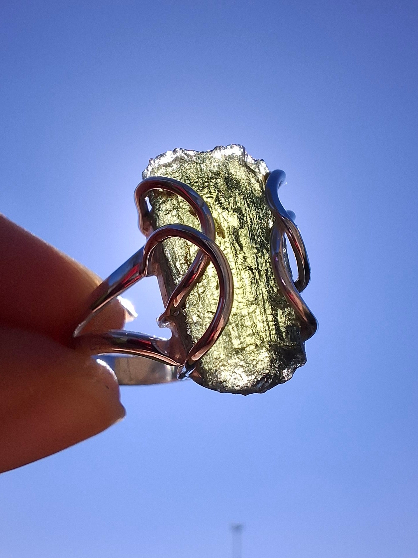 Moldavite Ring, size W, 925 Silver, Tektite (Ref: R15)