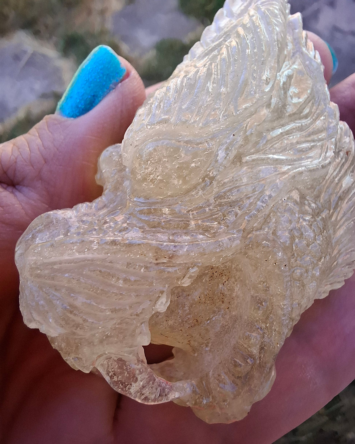 Libyan Desert Glass DRAGON HEAD Carving, 75.84g, Tektite (Ref: Dragon1)