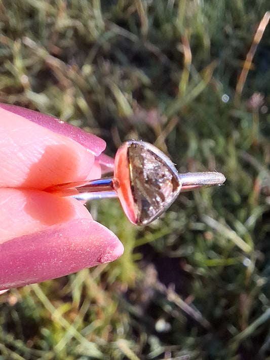Moldavite Ring, size large R/small S, 925 Silver, Tektite (Ref: R53)