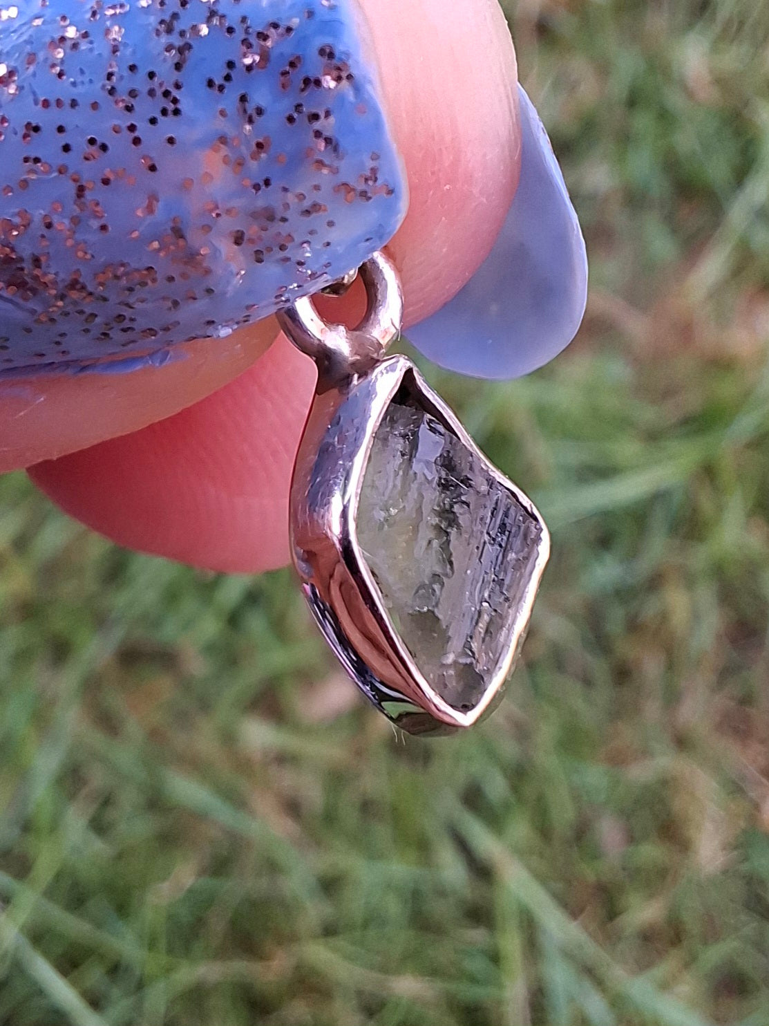 Moldavite Pendant, 925 Silver, Tektite (Ref: P52)