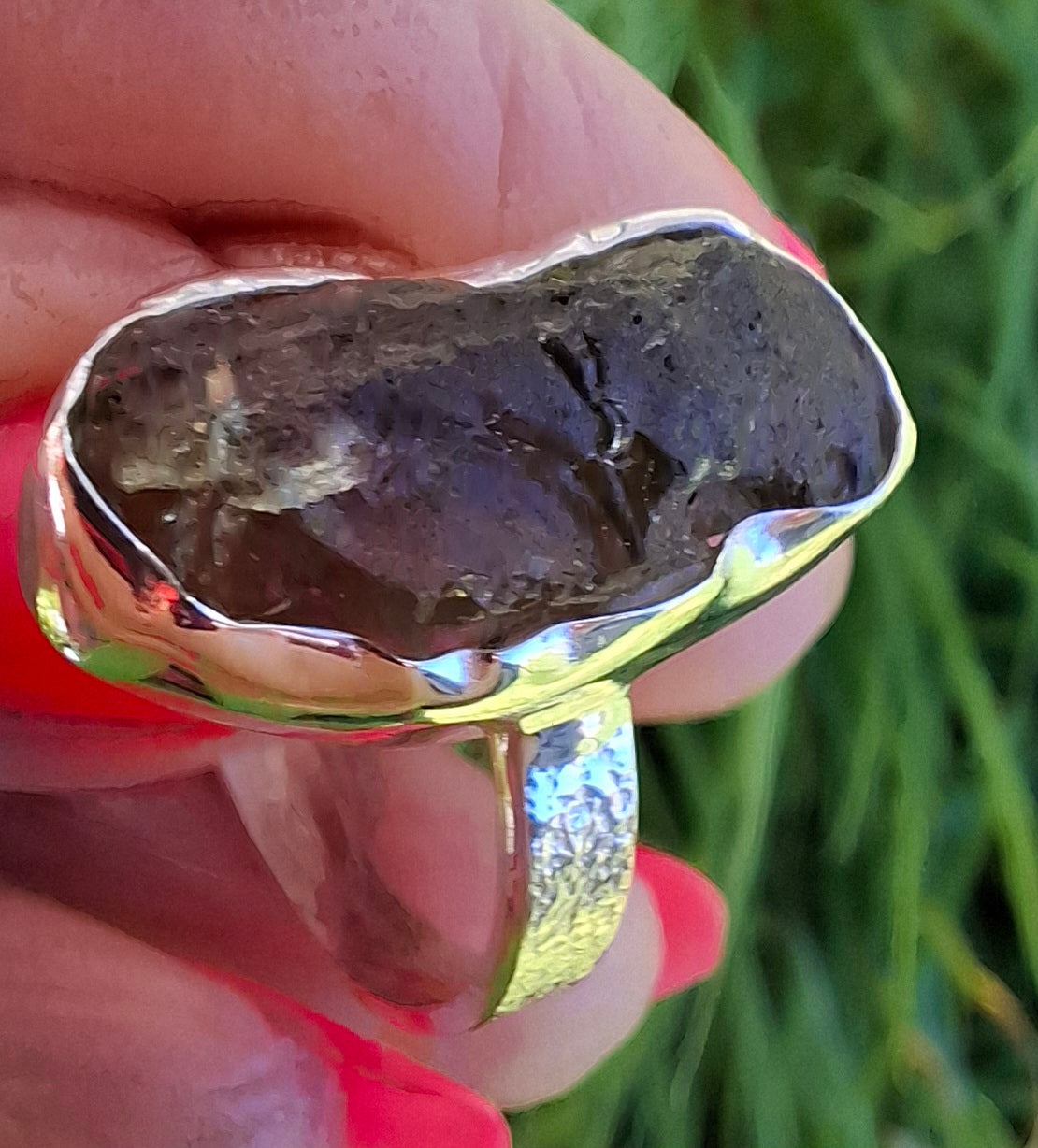 Moldavite Ring, size Y, 925 Silver, Tektite (Ref: R330)