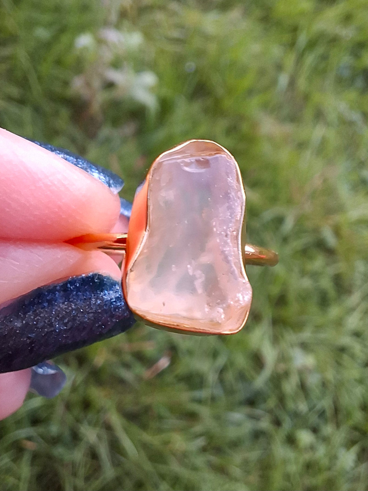 Libyan Desert Glass Ring, 14K GOLD Plated, size O, Tektite (Ref: LR65)
