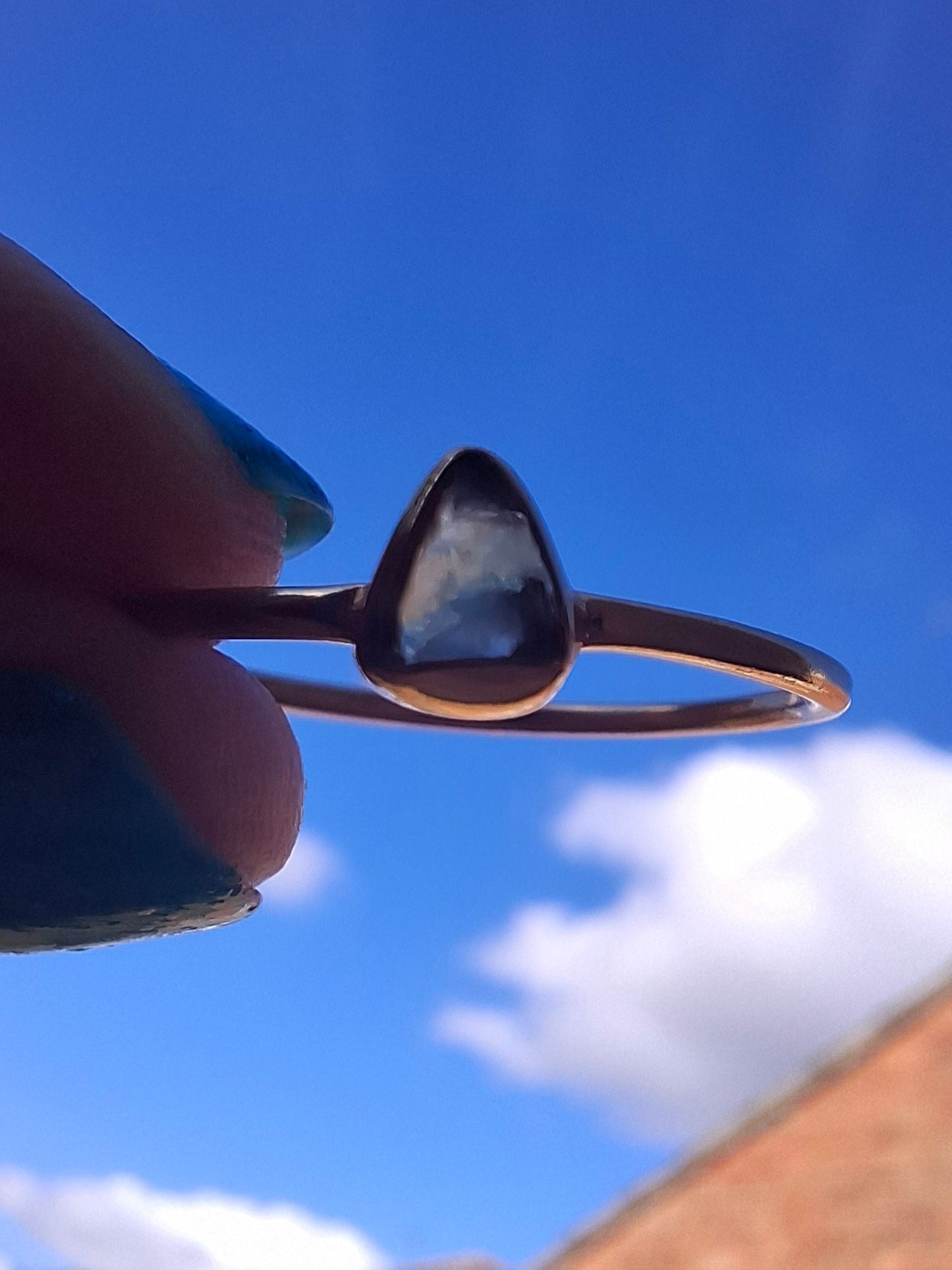 Moldavite Ring, 14K GOLD Plated, size large T, Tektite (Ref: R349)