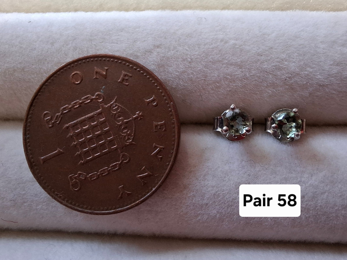 Moldavite (Faceted) 3mm STUD Earrings, 925 Silver (Ref: Pair 58)