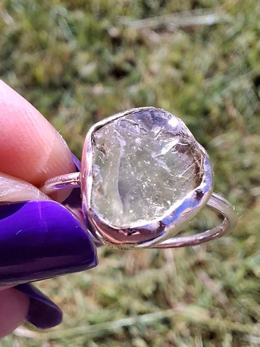 Libyan Desert Glass Ring, size large T, 925 Silver, Tektite (Ref: LR50)