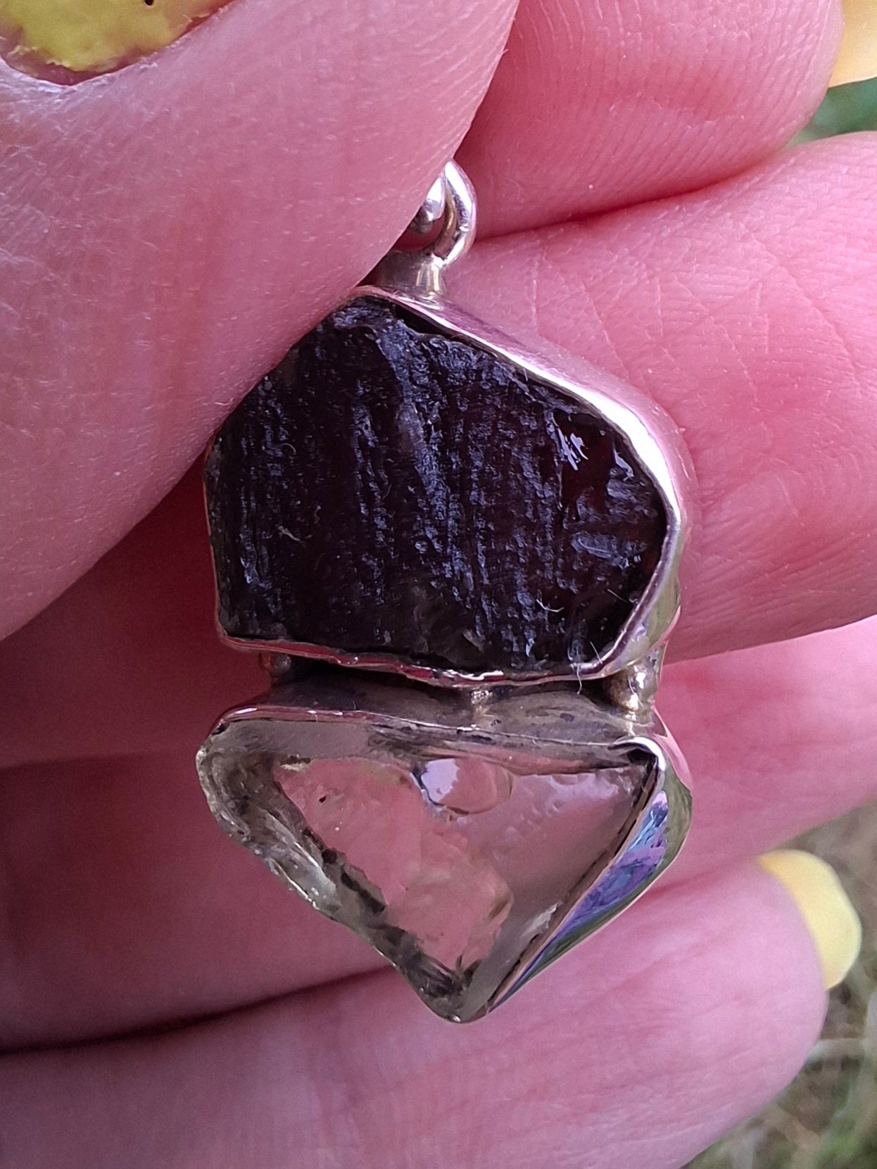 Moldavite & Libyan Desert Glass Pendant, 925 Silver, Tektite (Ref: MLP3)