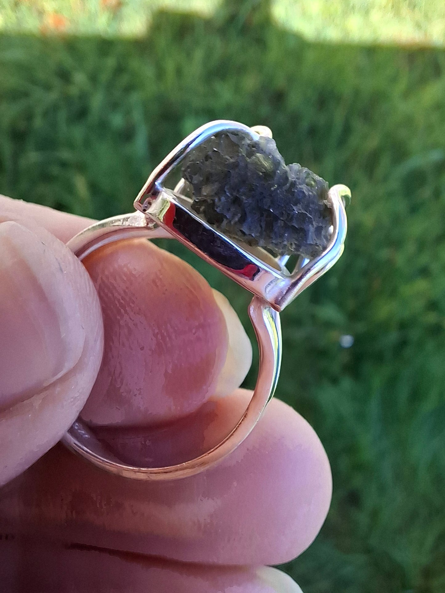 Moldavite Ring, size Q, 925 Silver, Tektite (Ref: R10)