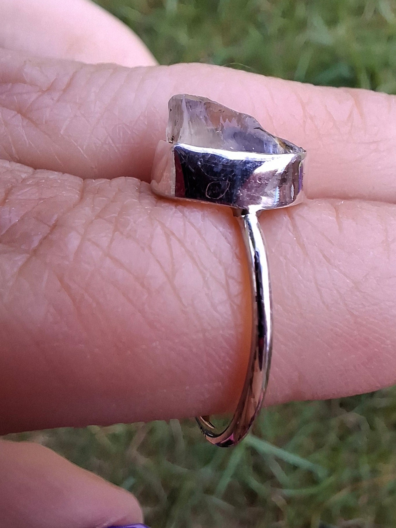 Libyan Desert Glass Ring, size large J, 925 Silver, Tektite (Ref: LR9)