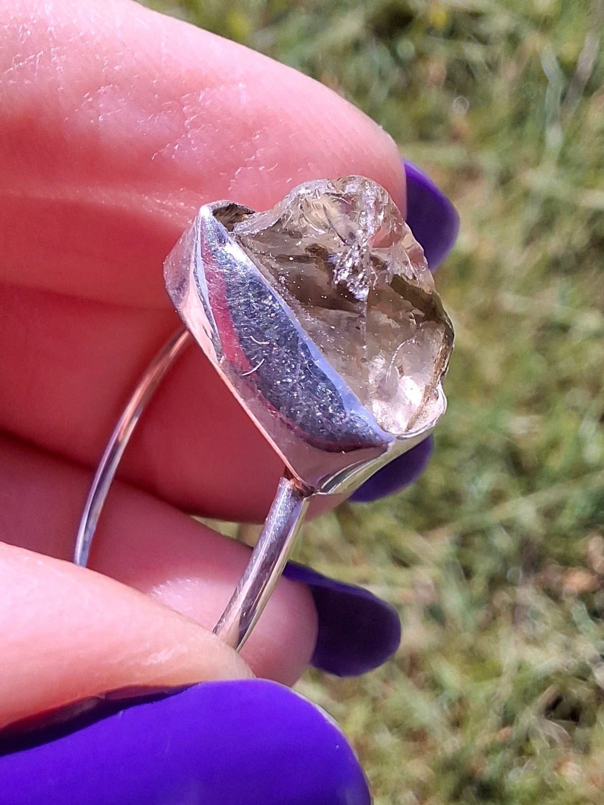 Libyan Desert Glass Ring, size large V, 925 Silver, Tektite (Ref: LR55)