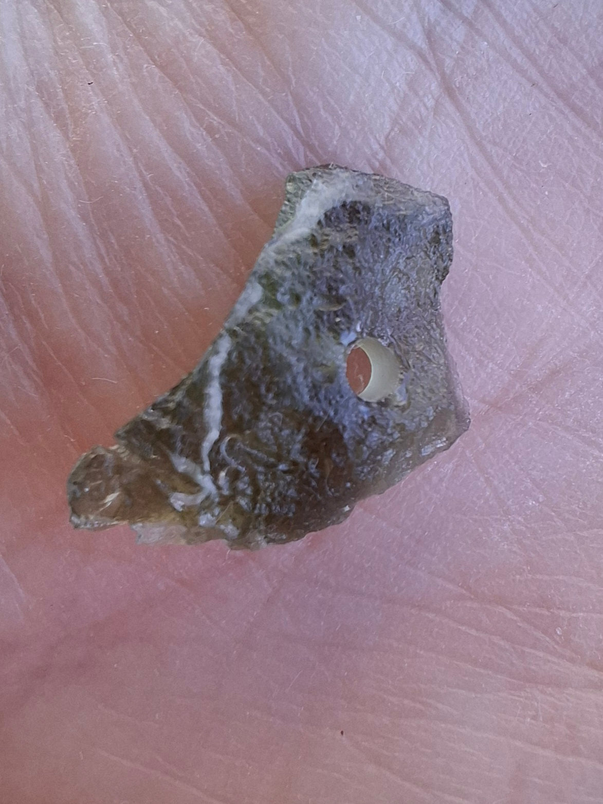 DRILLED, Moldavite Piece, 0.75g, Tektite (Ref: D23)