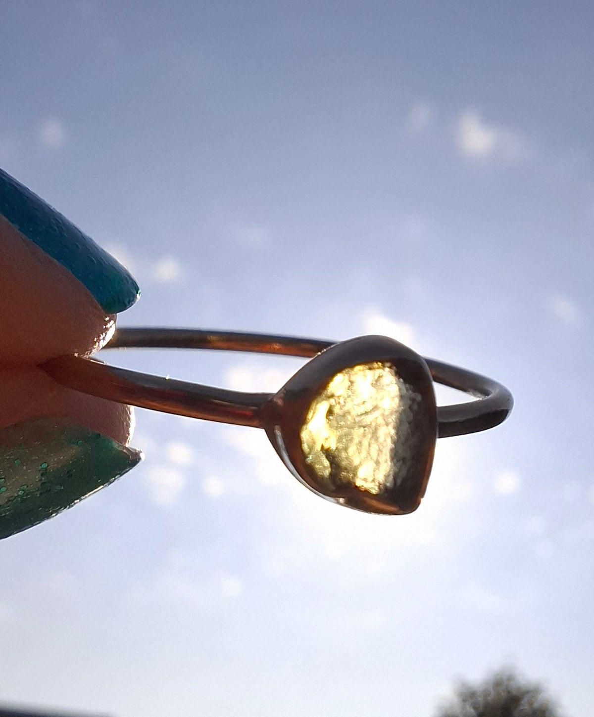 Moldavite Ring, 14K GOLD Plated, size U, Tektite (Ref: R348)