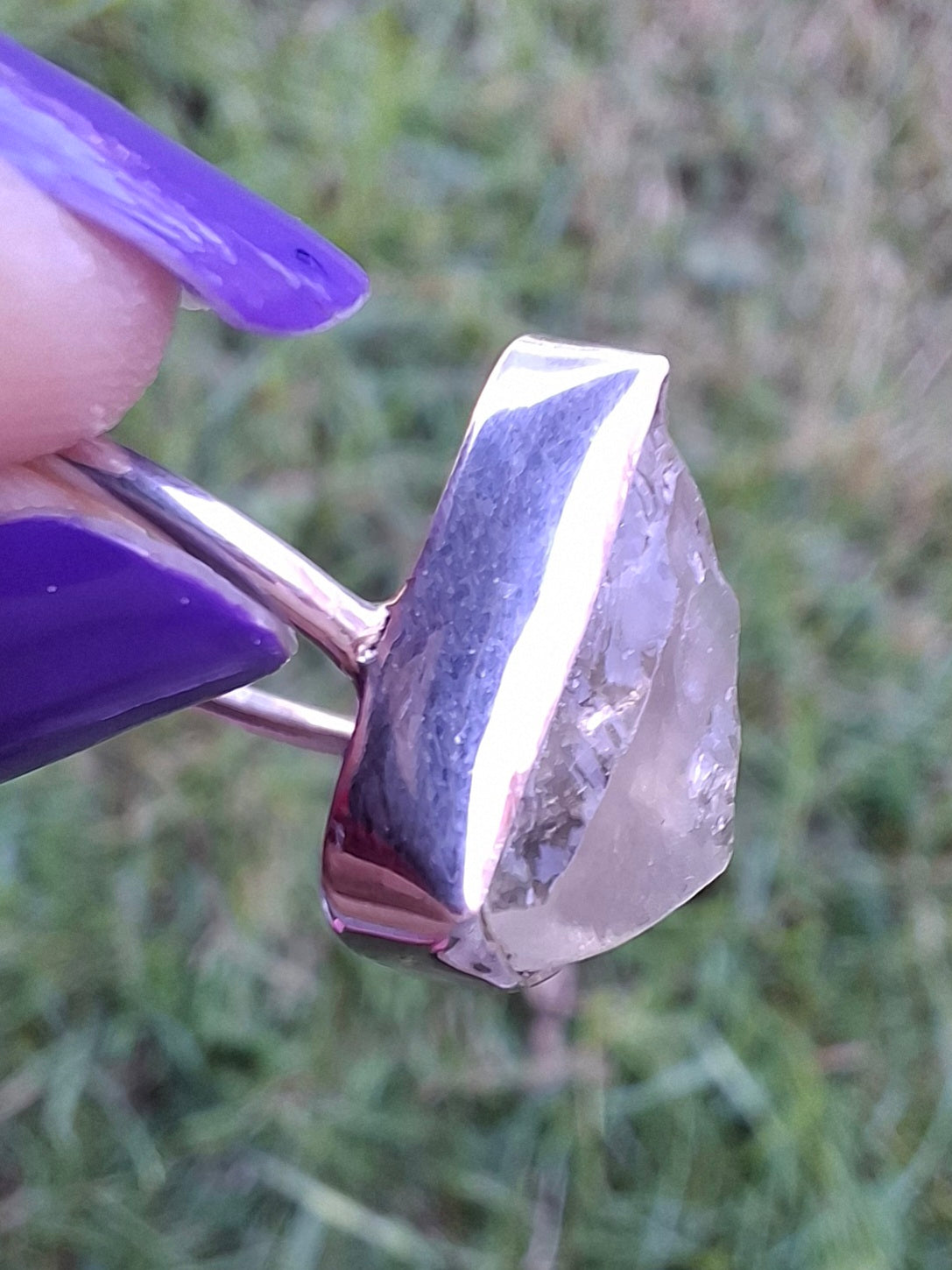Libyan Desert Glass Ring, size large O, 925 Silver, Tektite (Ref: LR37)