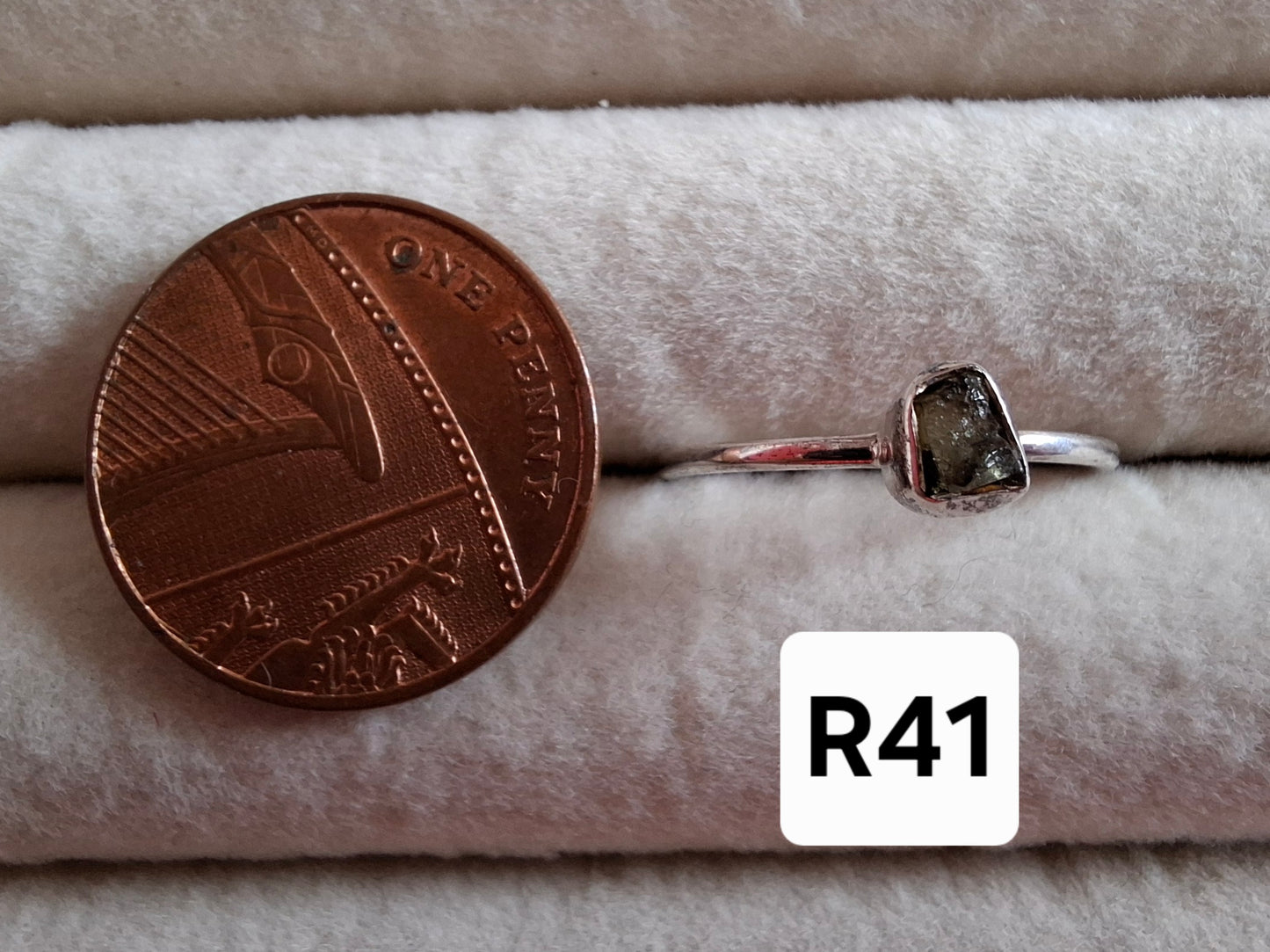 Moldavite Ring, size large O/small P, 925 Silver, Tektite (Ref: R41)