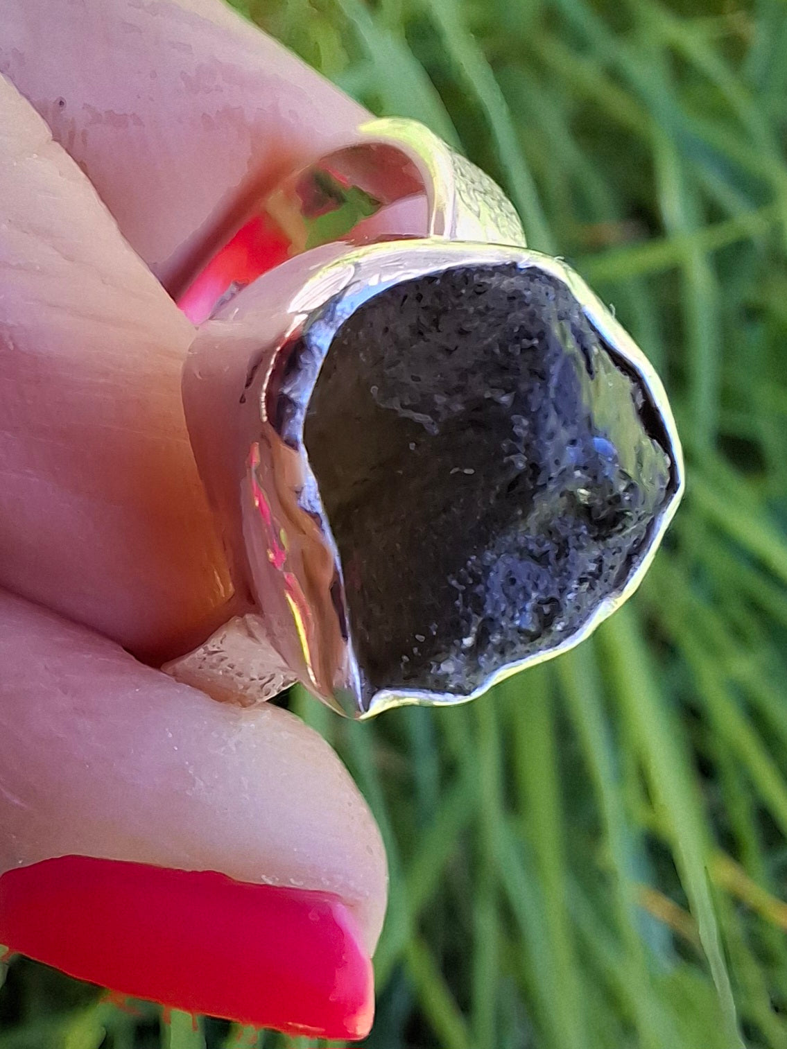 Moldavite Ring, size U, 925 Silver, Tektite (Ref: R322)