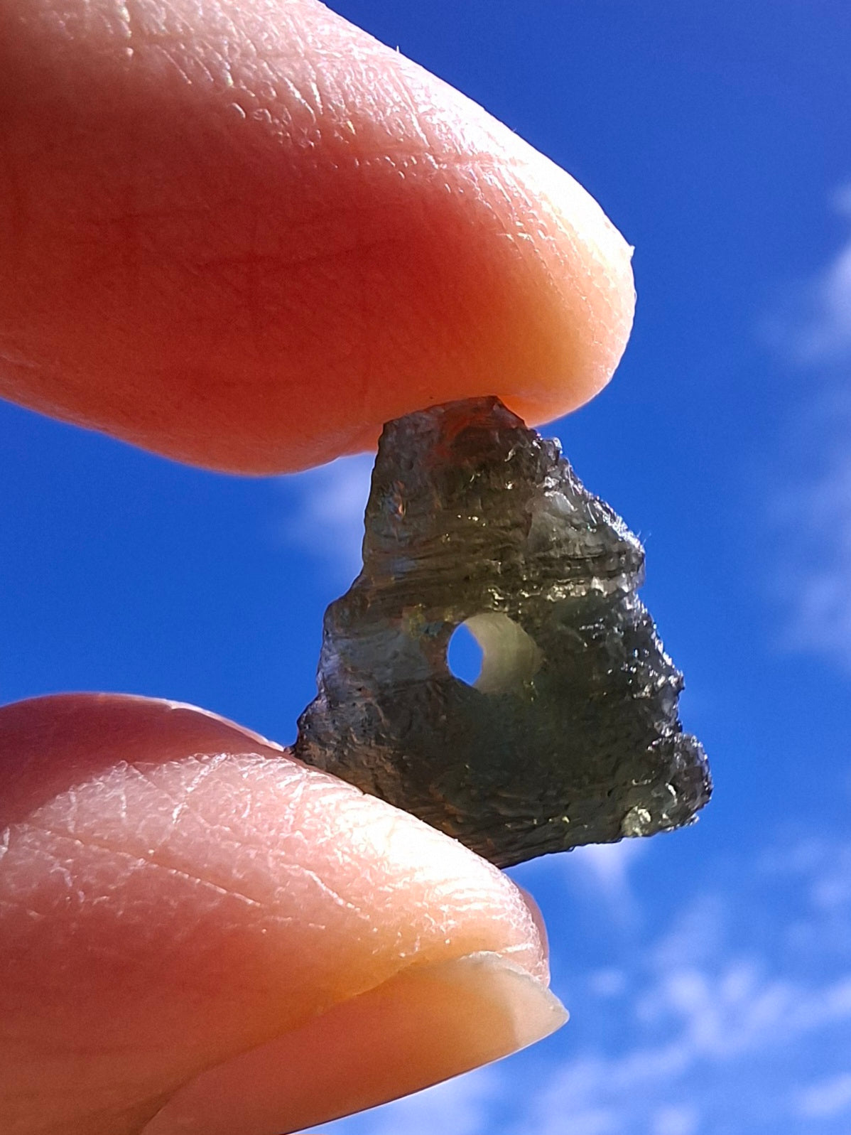 DRILLED, Moldavite Piece, 1.13g, Tektite (Ref: D7)