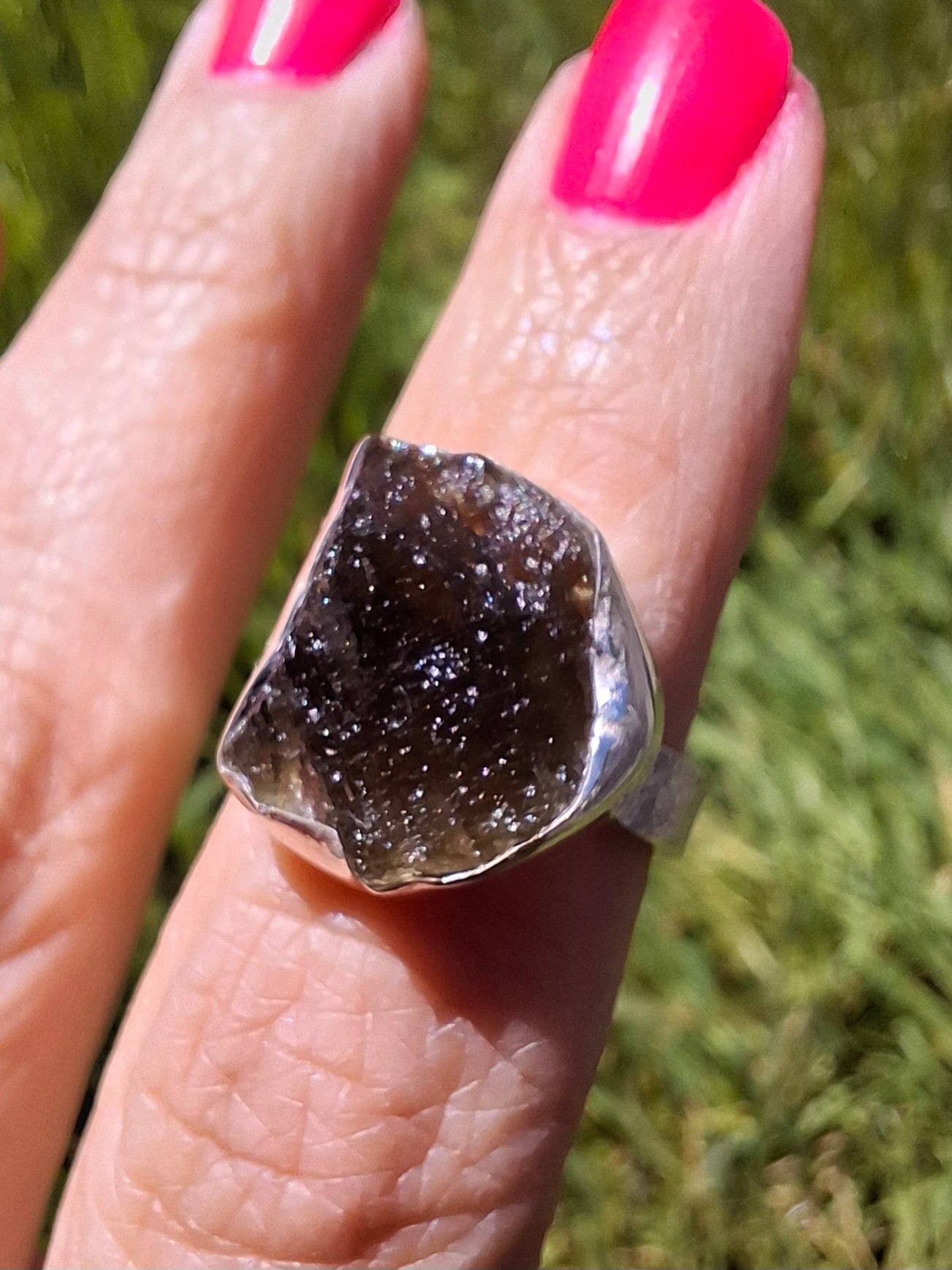 Moldavite Ring, size K, 925 Silver,  Tektite (Ref: R303)