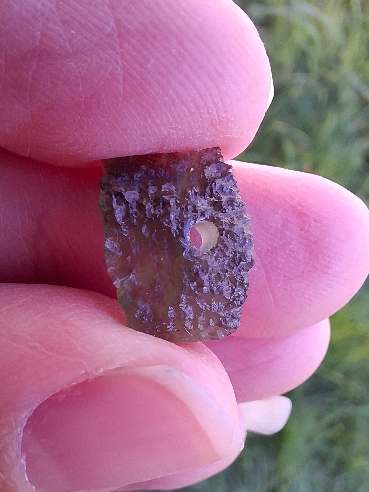 DRILLED, Moldavite Piece, 0.77g, Tektite (Ref: D29)