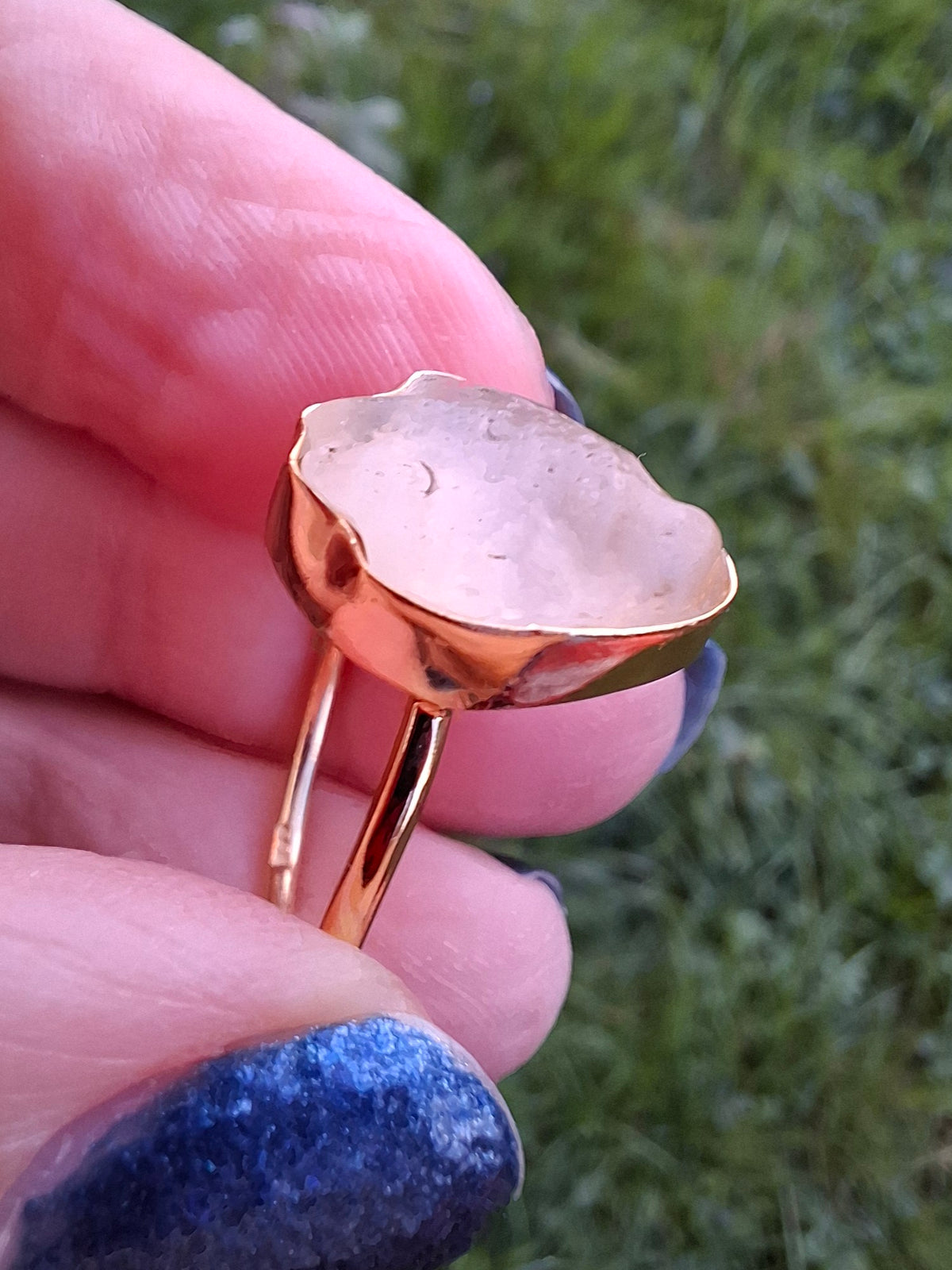Libyan Desert Glass Ring, 14K GOLD Plated, size R, Tektite (Ref: LR66)