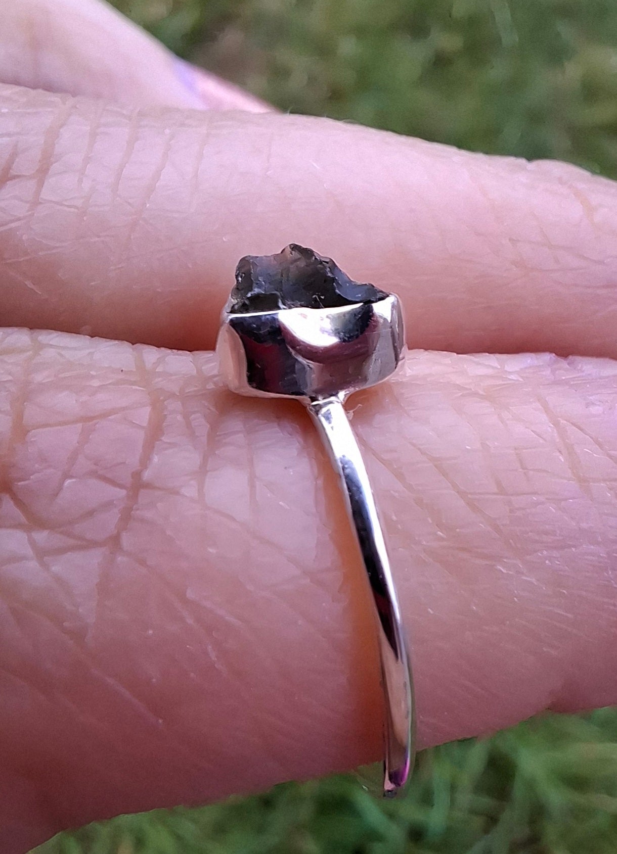 Moldavite Ring, Size small L, 925 Silver, Tektite (Ref: R34)