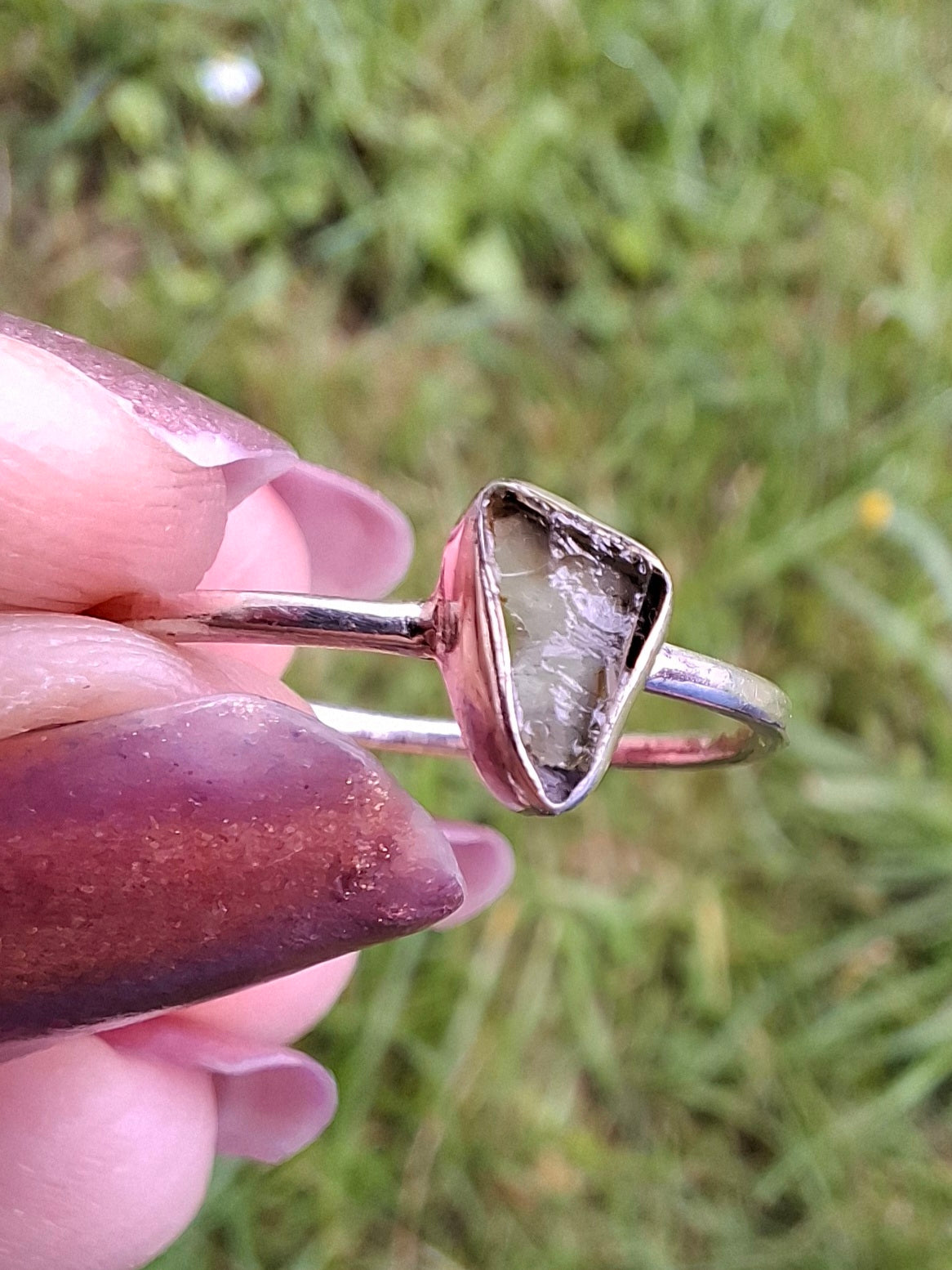 Moldavite Ring, size small S, 925 Silver, Tektite (Ref: R66)