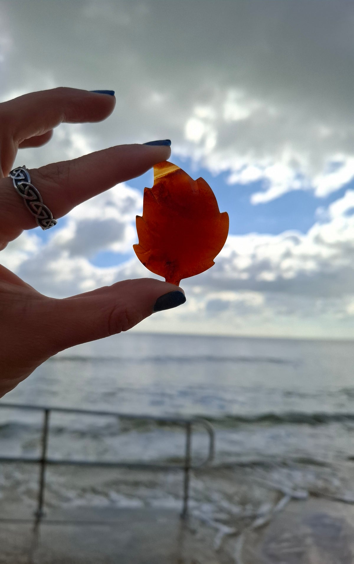 Red Amber Leaf Carving, 7.89g, Fossil (Ref: Leaf4)