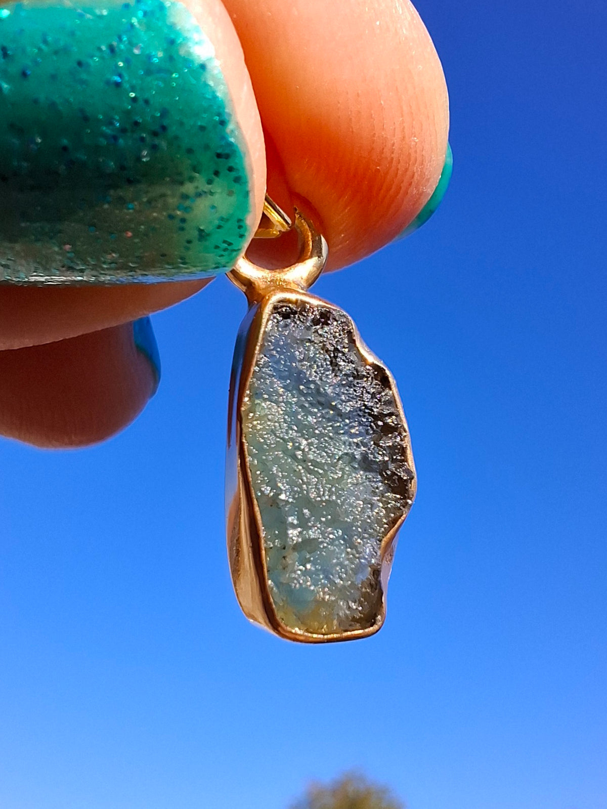 Moldavite Pendant, 14K GOLD Plated, Tektite (Ref: P450)