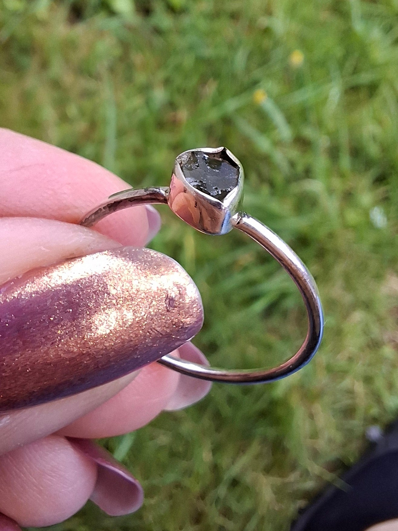 Moldavite Ring, size large T, 925 Silver, Tektite (Ref: R70)