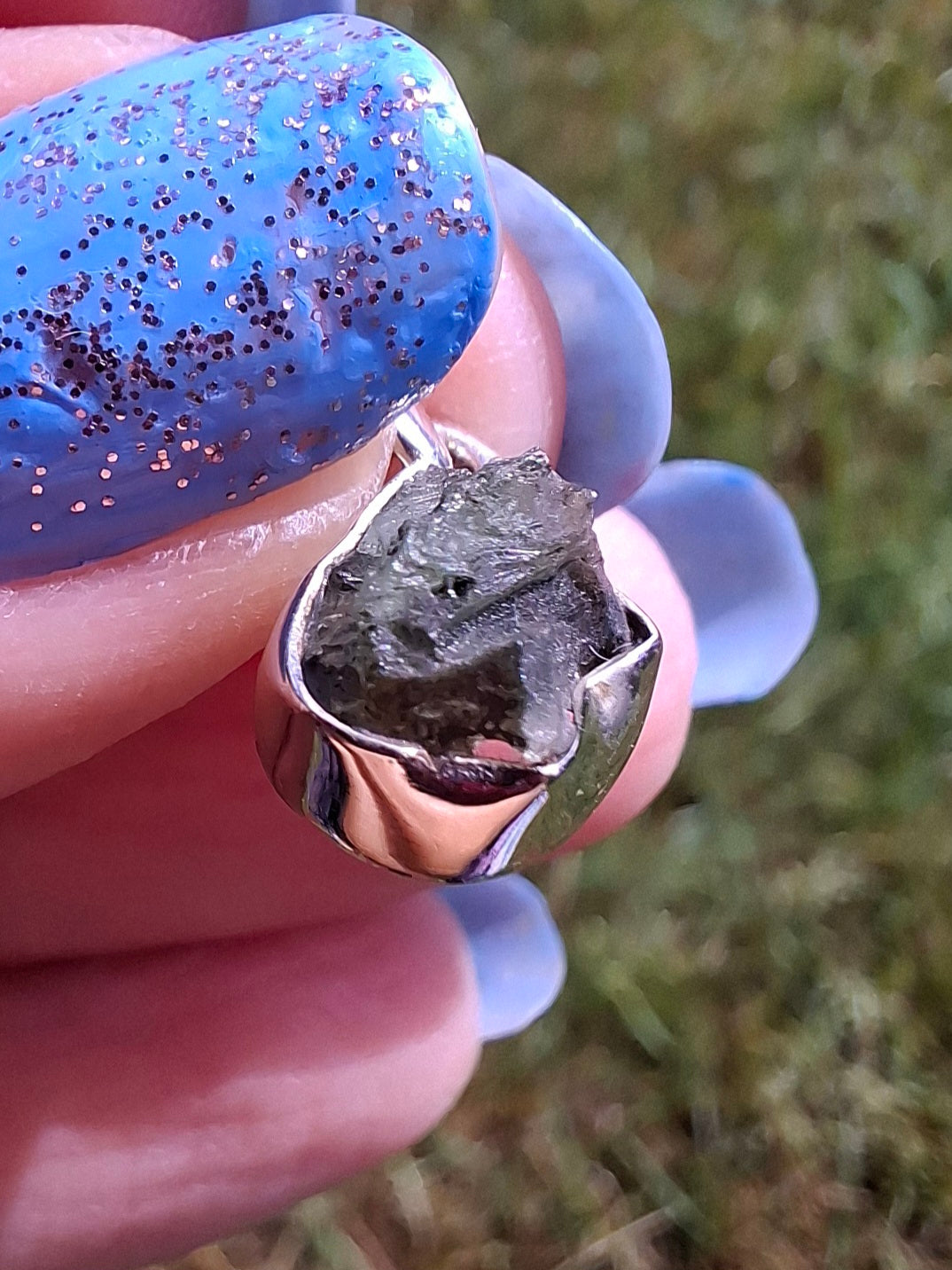 Moldavite Pendant, 925 Silver, Tektite (Ref: P92)