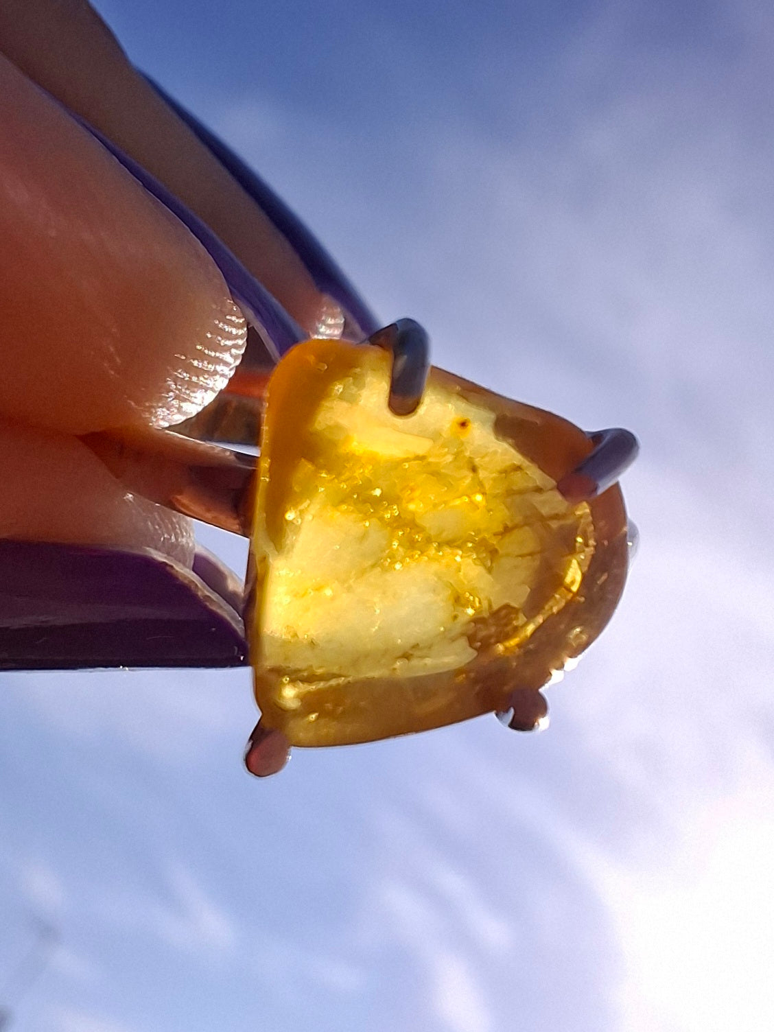 Baltic Amber Ring, size large K/small L, 925 Silver, Fossil (Ref: AR1)